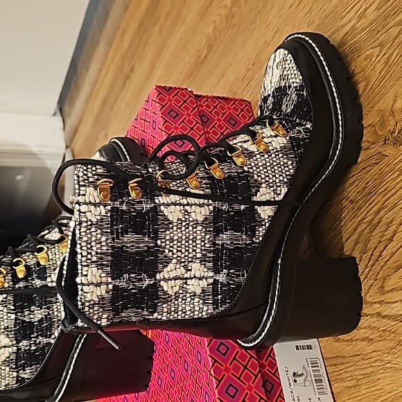 Tory Burch Miller 90mm Lug Sole Bootie - black and white tweed - Picture 3 of 5